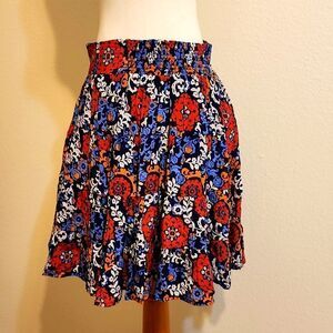 Maeve X Anthropologie Blue Floral Print Flowy Smocked Mini Skirt S Petite